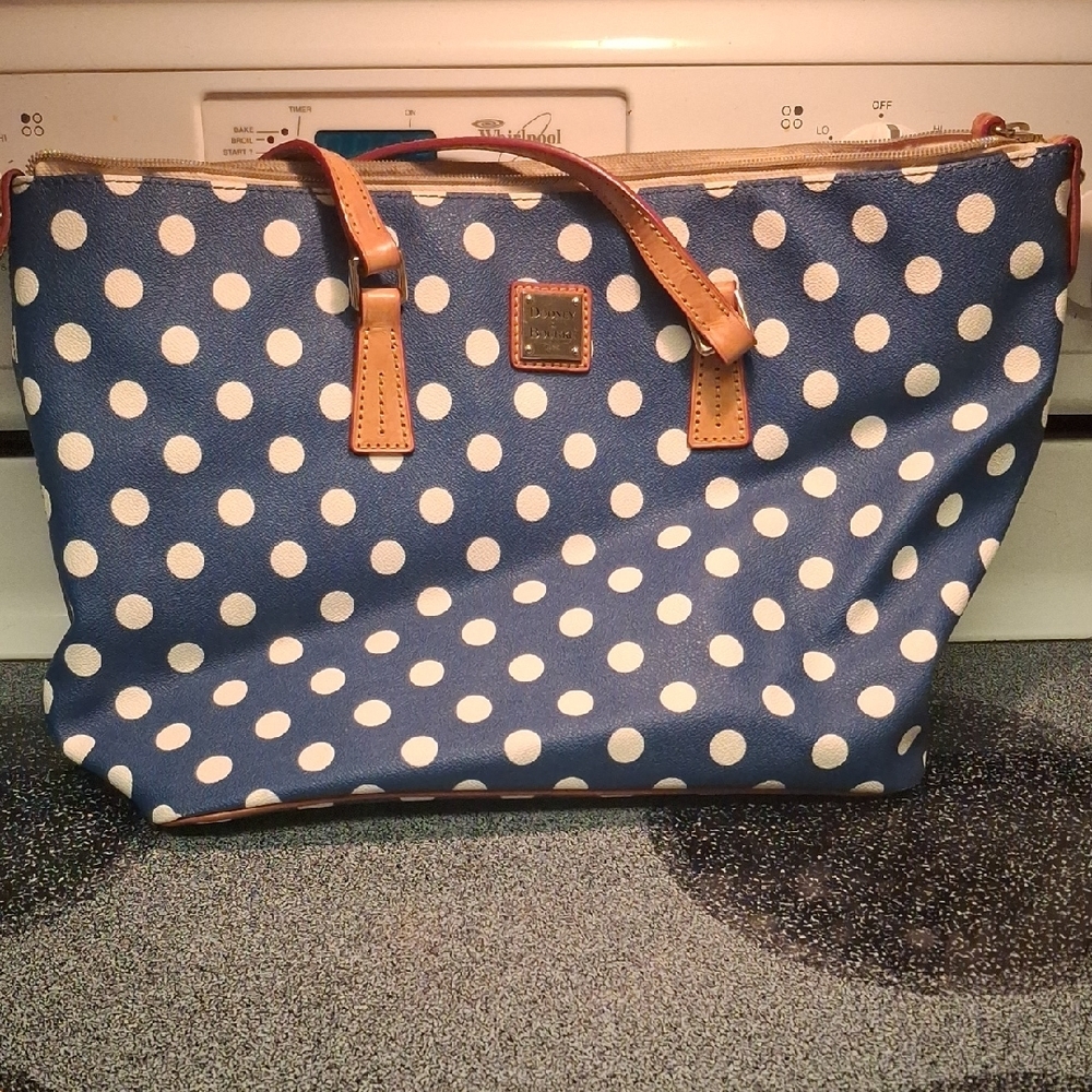 Dooney & Bourke Blue and White Polka Dot Tote